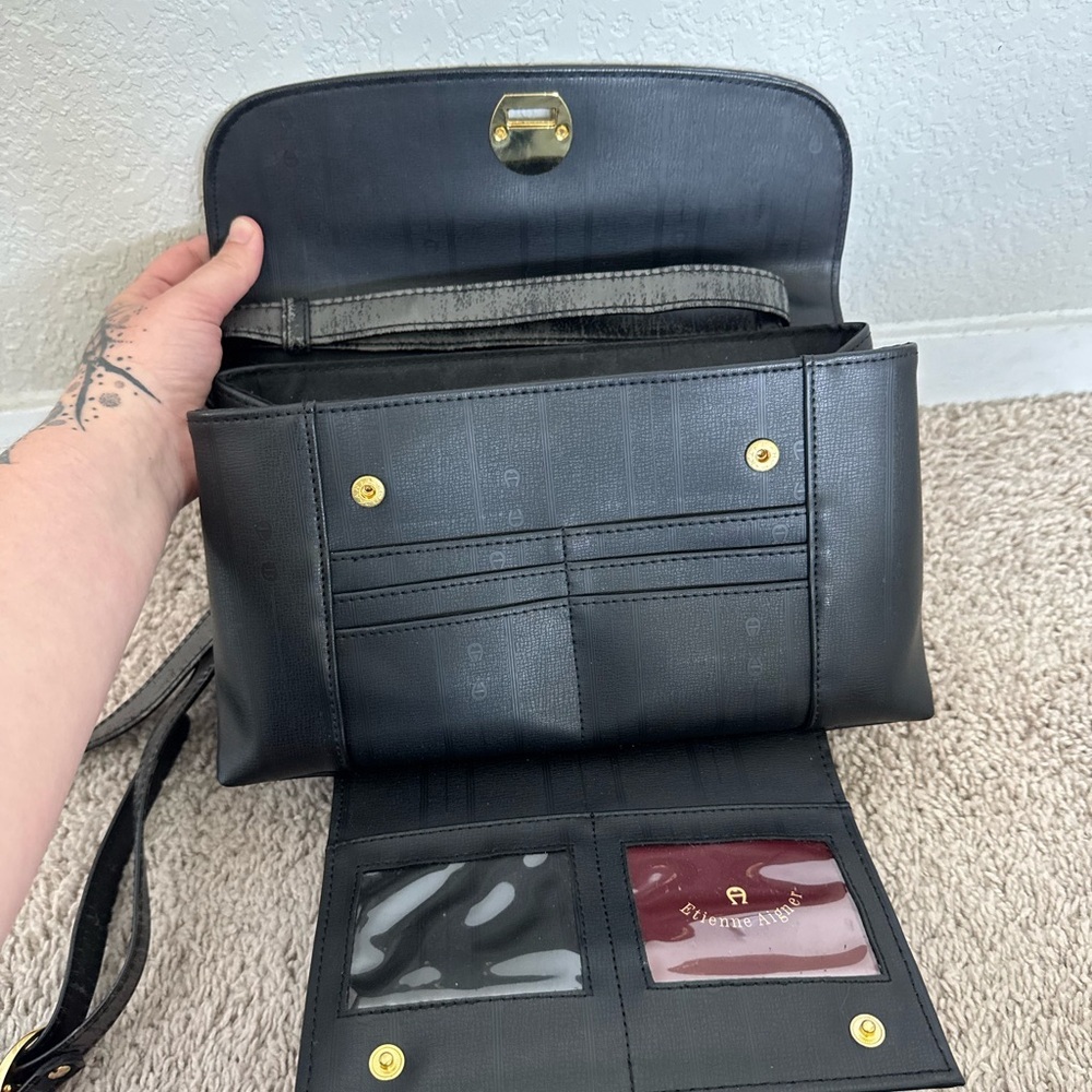 Etienne Aigner Leather Purse - Black with Gold Hardware - Picture 6 of 16